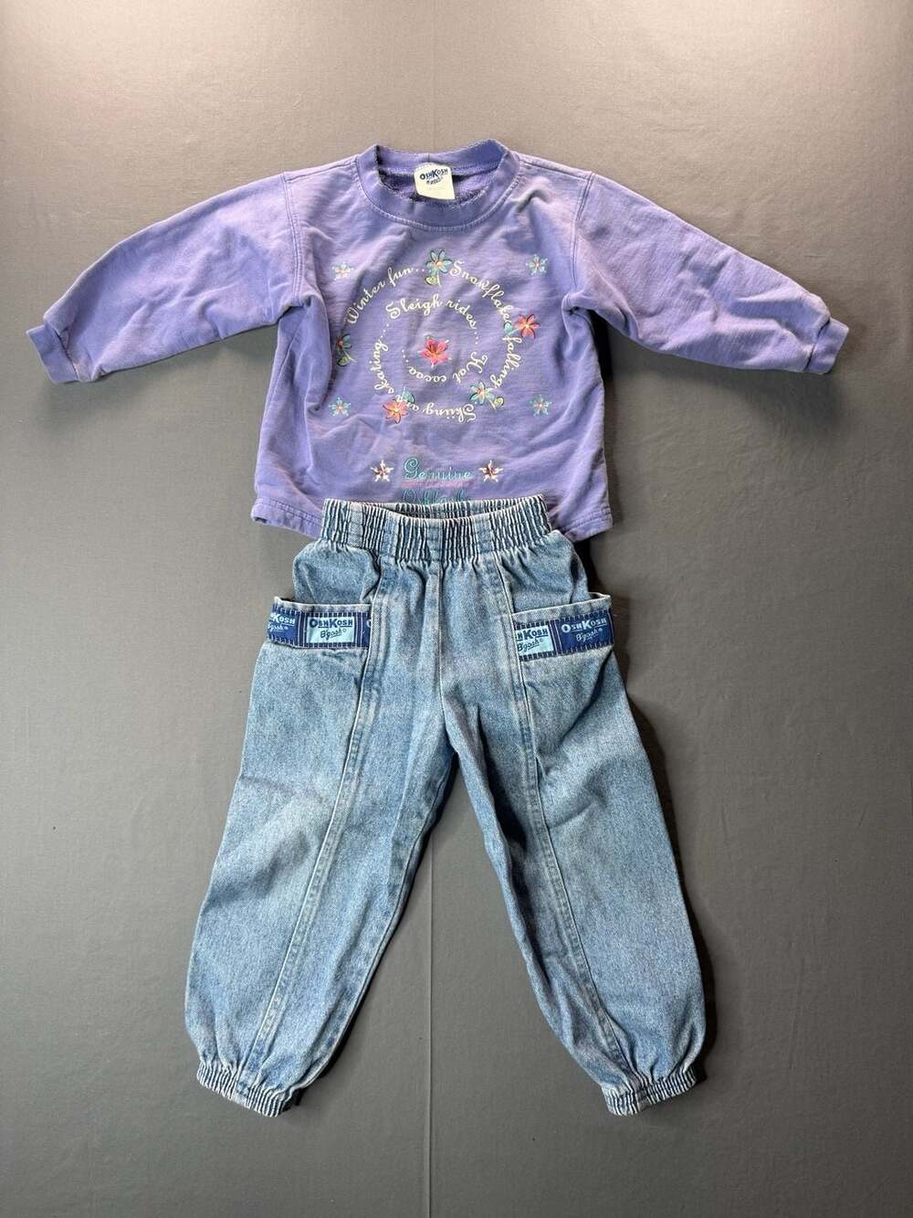 Vintage 80’s 90’s OshKosh B'Gosh Sweatshirt And Jeans Size 2T Outfit